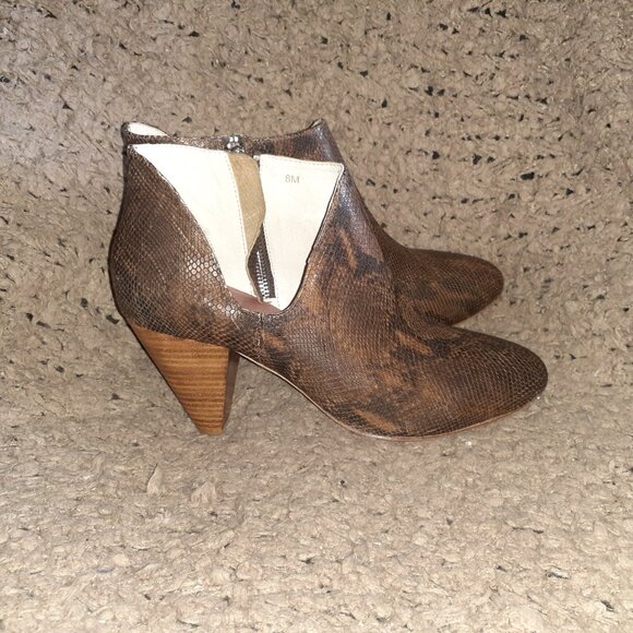 MATT BERNSON-JAGUAR Coffee Brown Leather Snake Print-Booties-Sz 8-NWOB - Picture 5 of 8